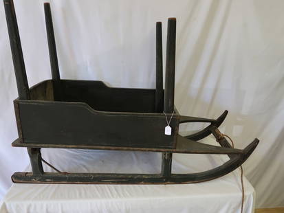 Early Original Green Paint Logging Sled: 35" T x 50" L x 19" W