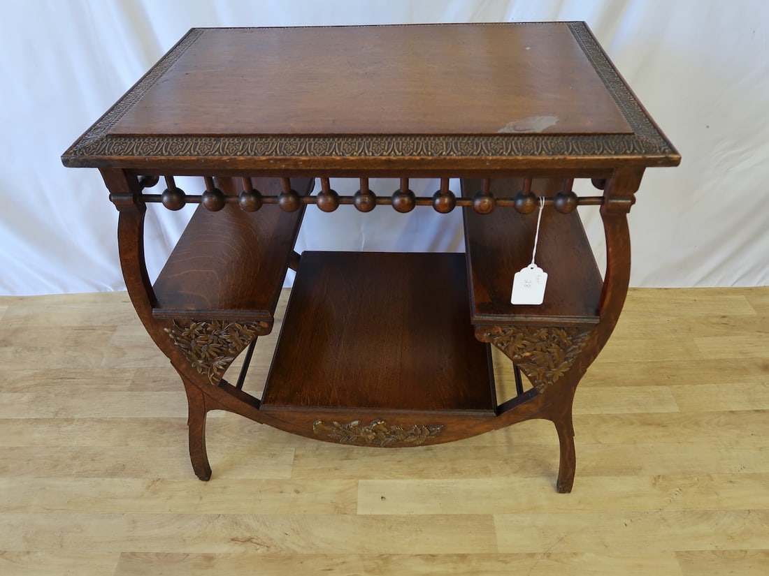 Ornate Carved Quarter Sawn Occasional Antique Table (1 of 3)