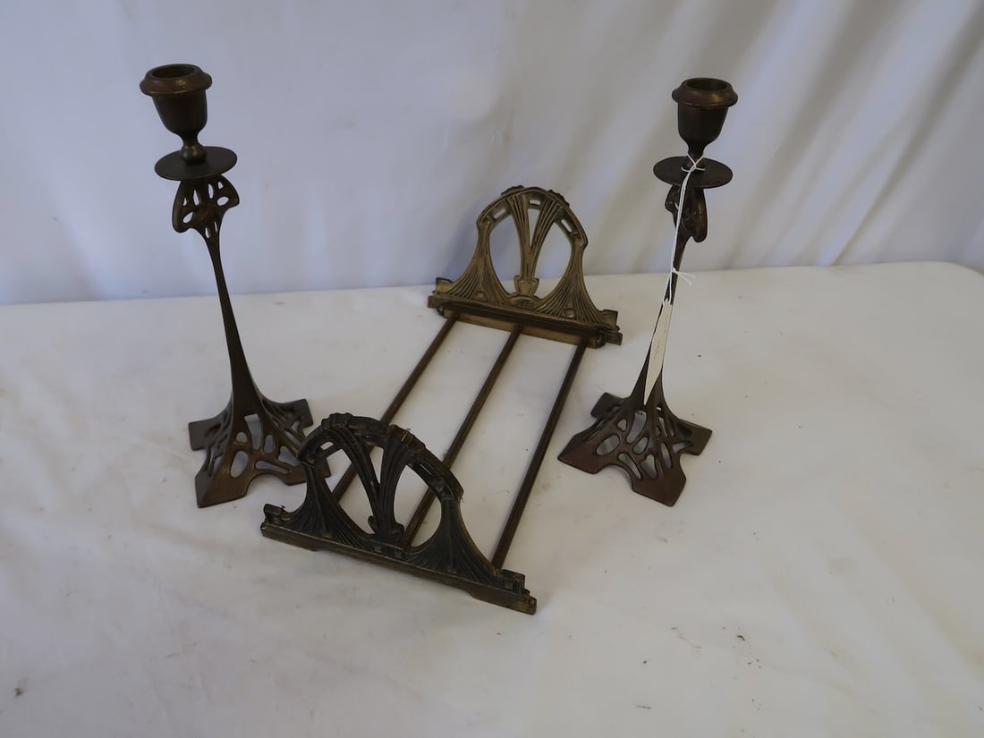 Mission Style Antique Candelabras & Adjustable Bronze Book Holder (1 of 4)