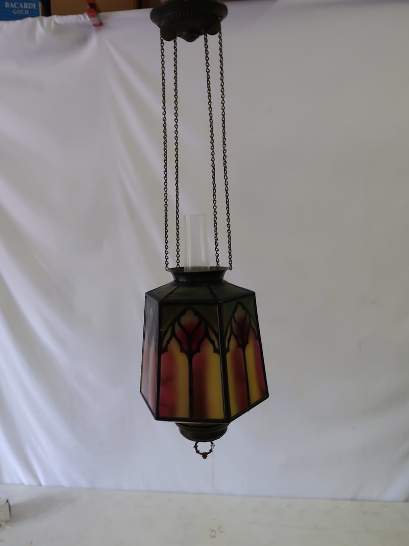 Victorian Rainbow Style Antique Hanging Hall Lamp (1 of 1)