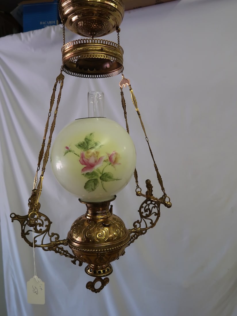 Rare Victorian Ball Shade Antique Hanging Lamp (1 of 3)