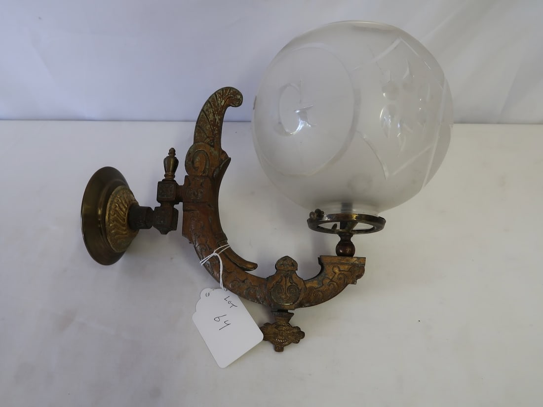 Rare Masonic Lodge Gas Wall Sconce w/ Original Shade (1 of 3)