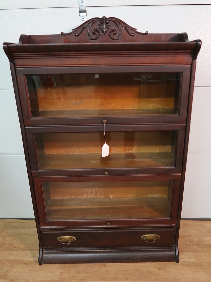 Gunn Mahogany 3 Stack Bookcase w/Carved Crest on Back of Top Unusual (1 of 4)