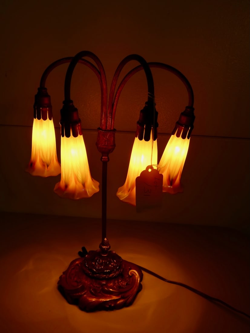 Signed 4 Arm Quezel Tulip Lamp (1 of 3)