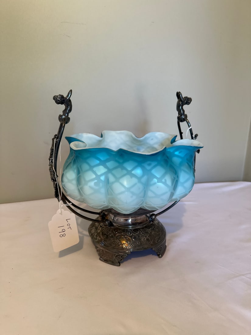Antique Opalescent Glass Bride’s Basket Bowl (1 of 6)