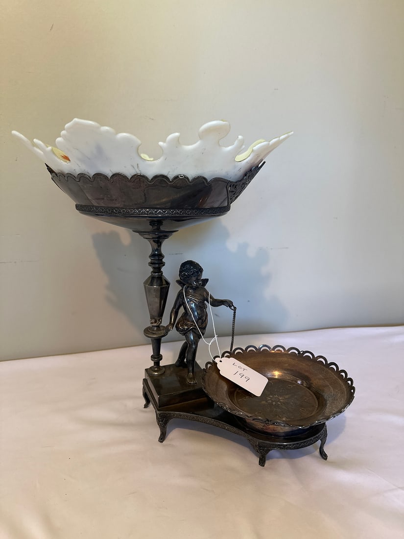 Antique Metal & Glass Compote with Cupid (1 of 6)