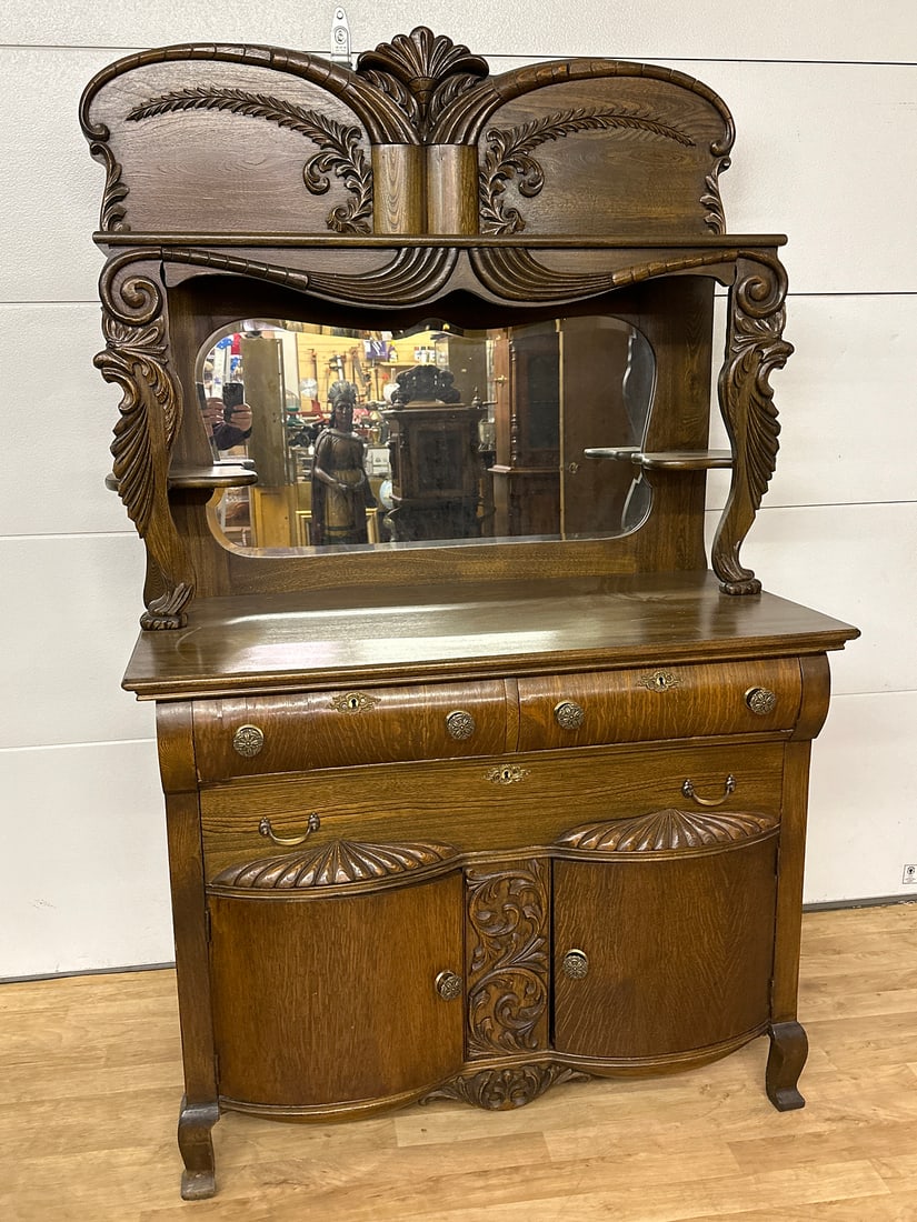 Antique Ash & Oak Refinished Sideboard with Mirror (1 of 10)
