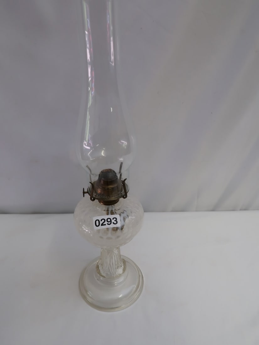 White & Clear Polk Dot Antique Kerosene Lamp: 19.25" T x 5" Diameter Base