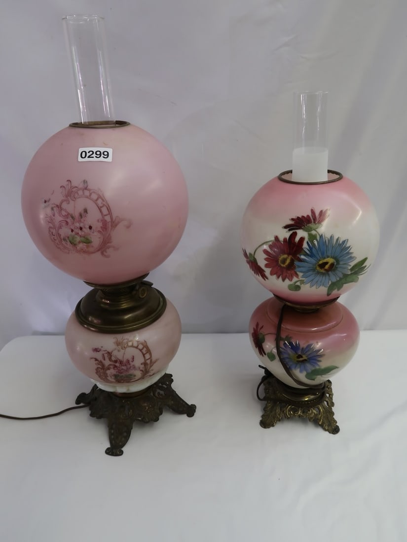 2 Electrified "Gone w/ The Wind" Antique Banquet Lamps (1 of 3)