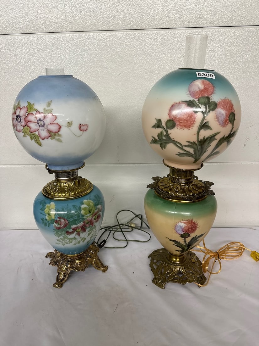 2 Antique "Gone w/ The Wind" Lamps (Electrified) (1 of 4)
