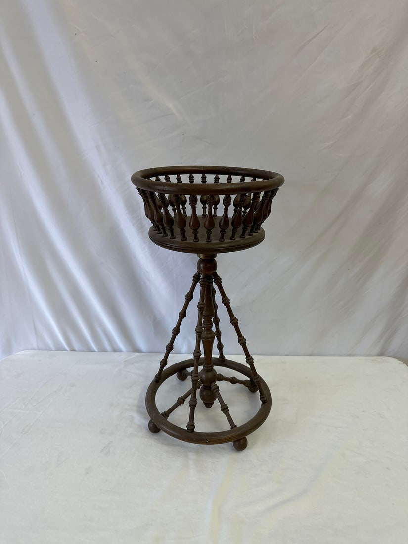 Antique Wooden Plant Stand with Intricate Spindle Design (1 of 3)