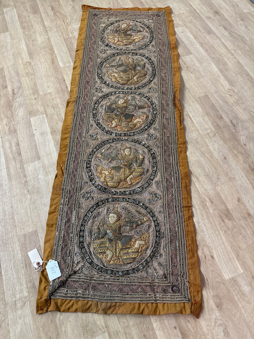 Antique Embroidered  Asian Wall Tapestry (1 of 8)