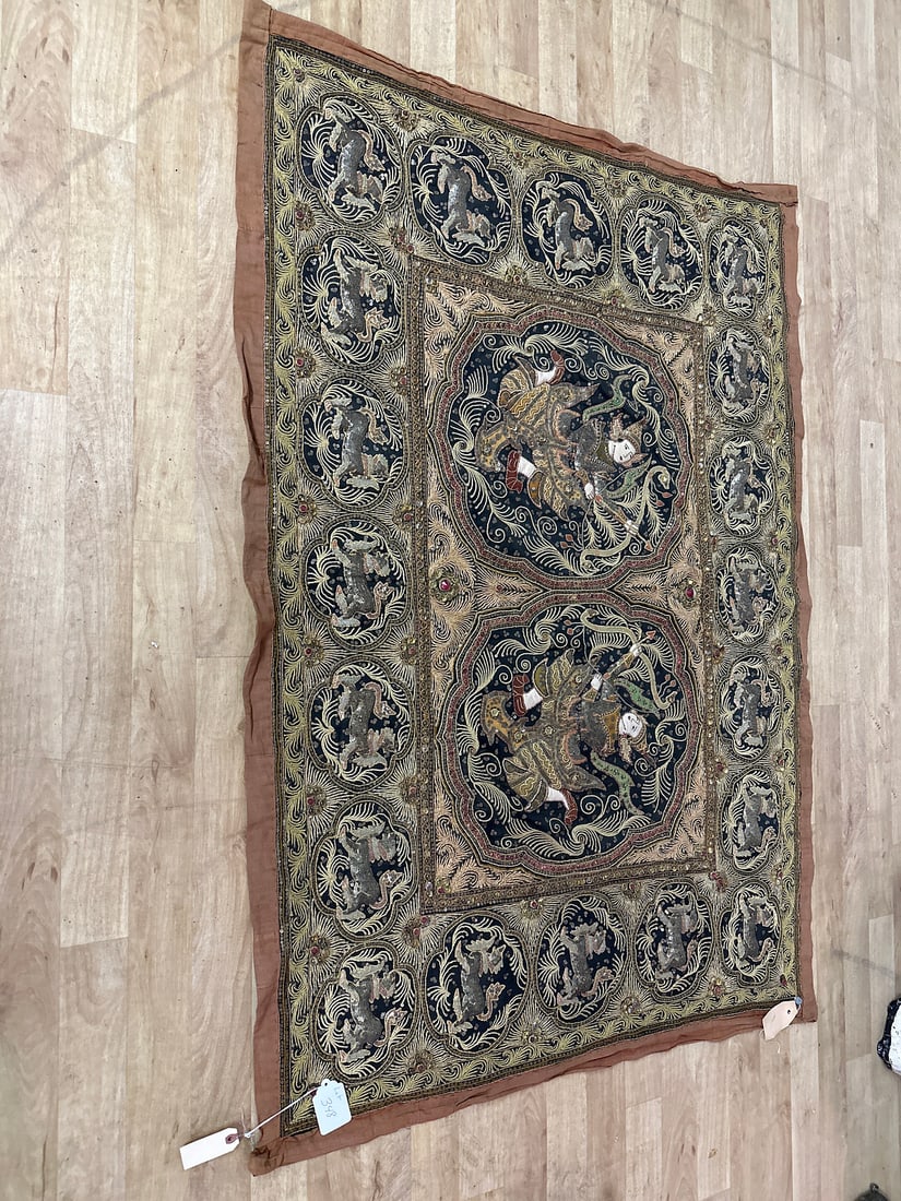 Antique Embroidered Asian Beaded Handwork Tapestry (1 of 8)