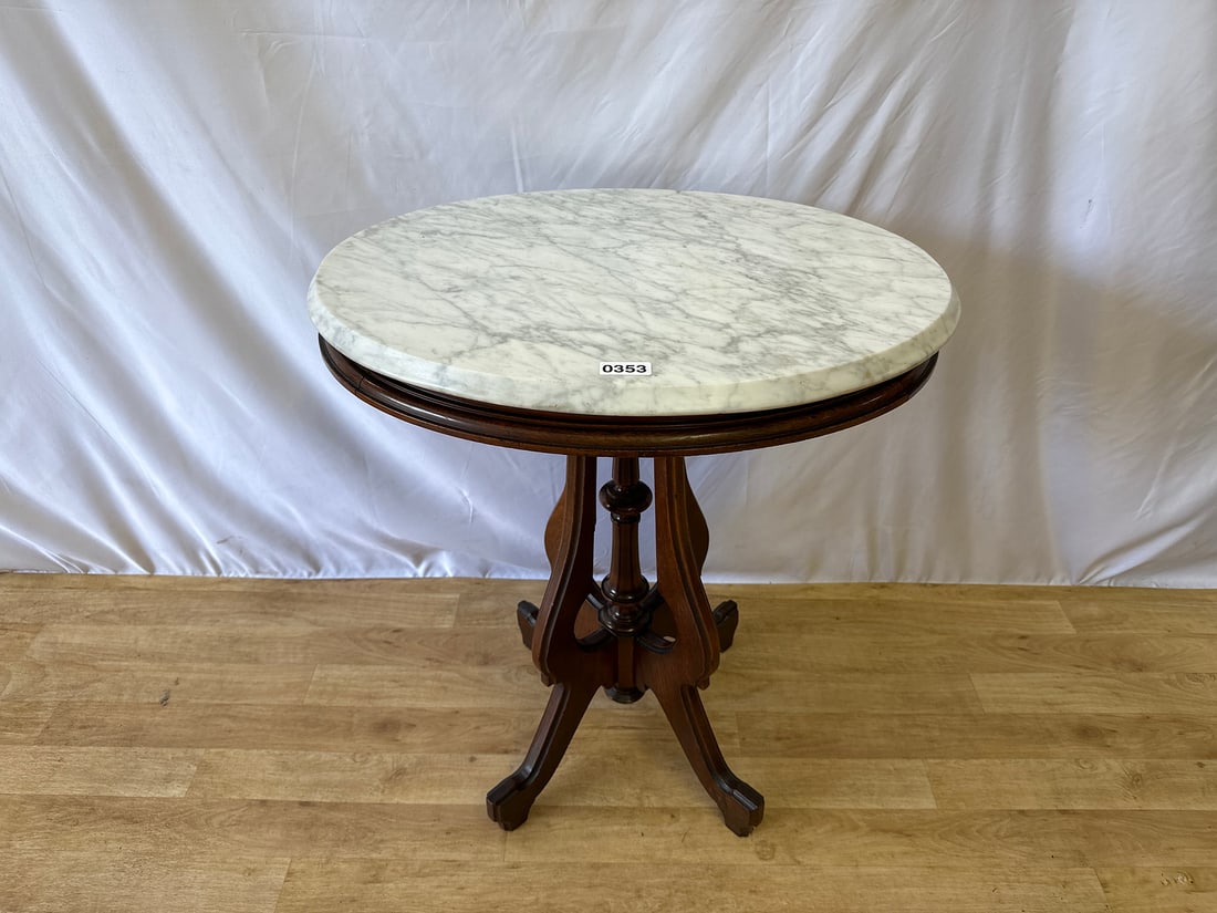 Elegant Marble Top Side Table with Wooden Base (1 of 4)