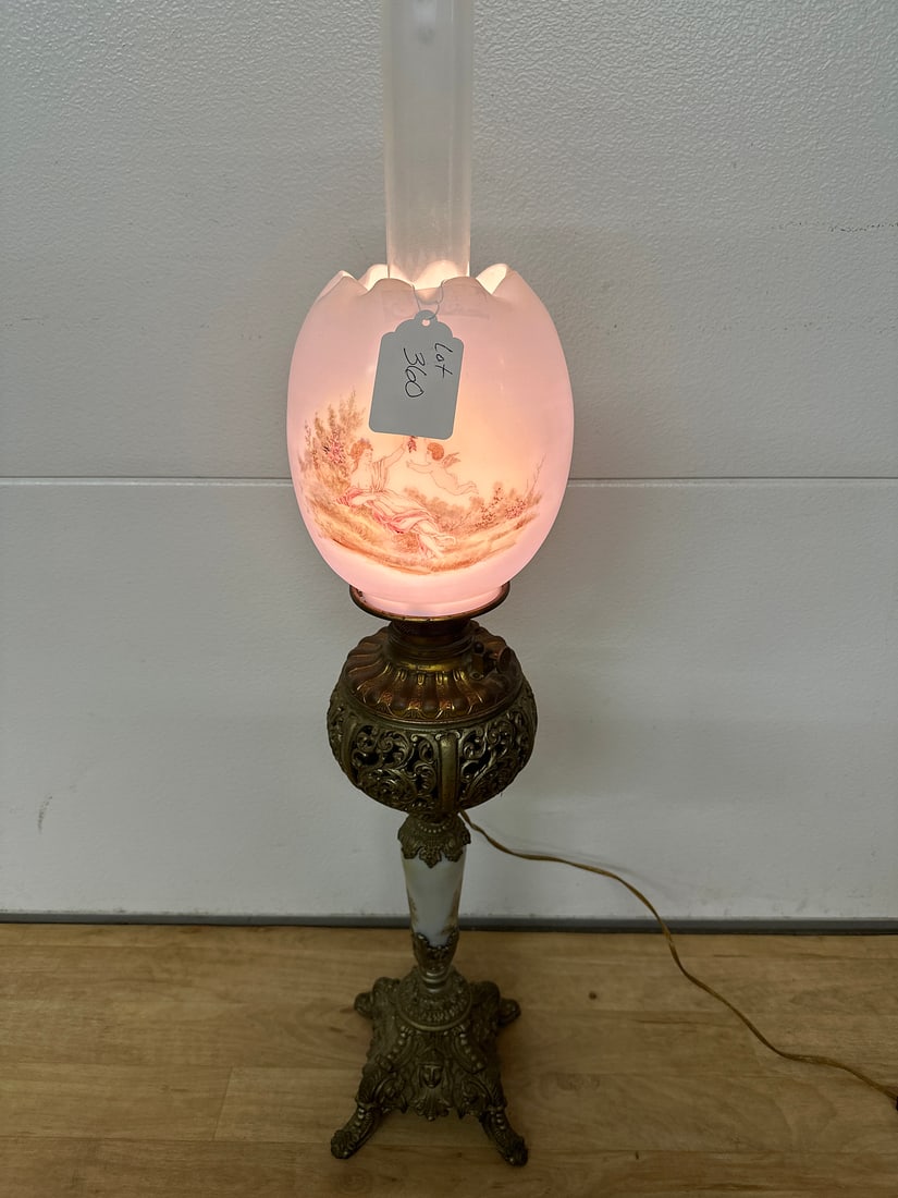 Antique Electrified Banquet Lamp w Chimney (1 of 7)