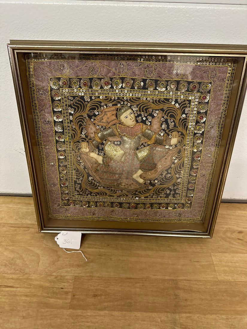 Framed Asian Embroidered Needlework Textile Art (1 of 6)