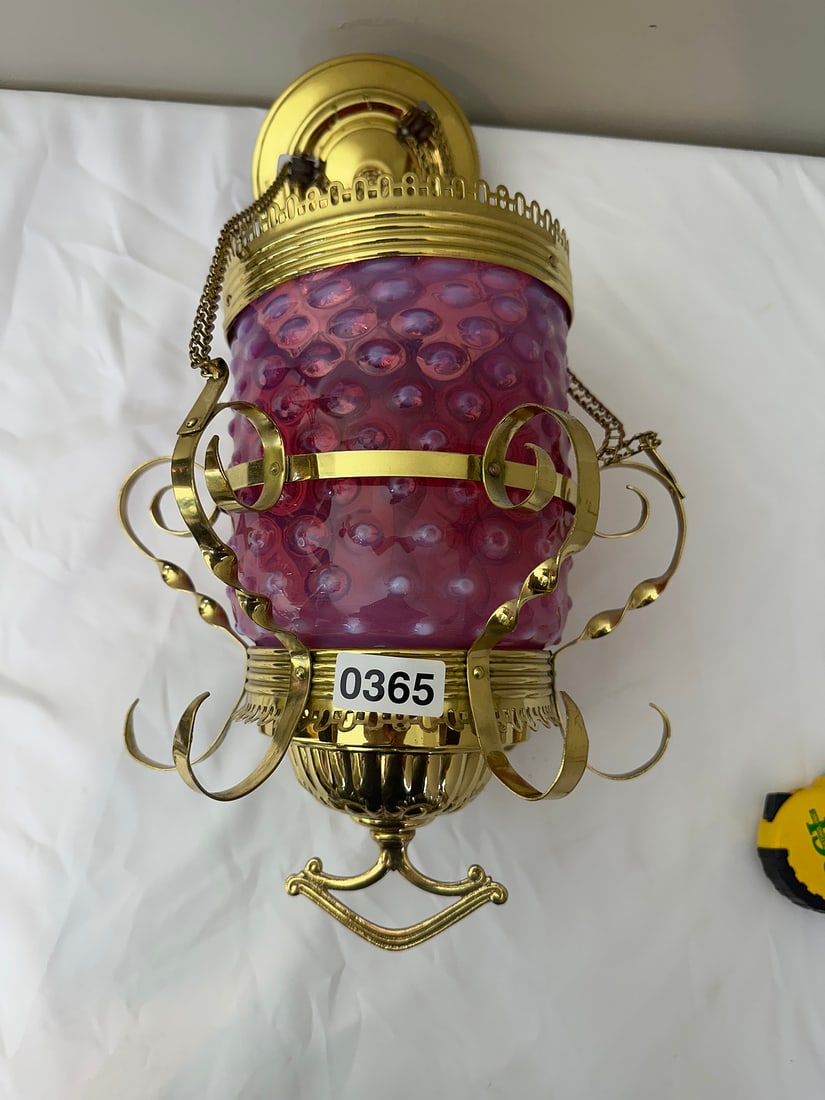 Vintage Cranberry Glass Hanging Light Fixture (1 of 4)