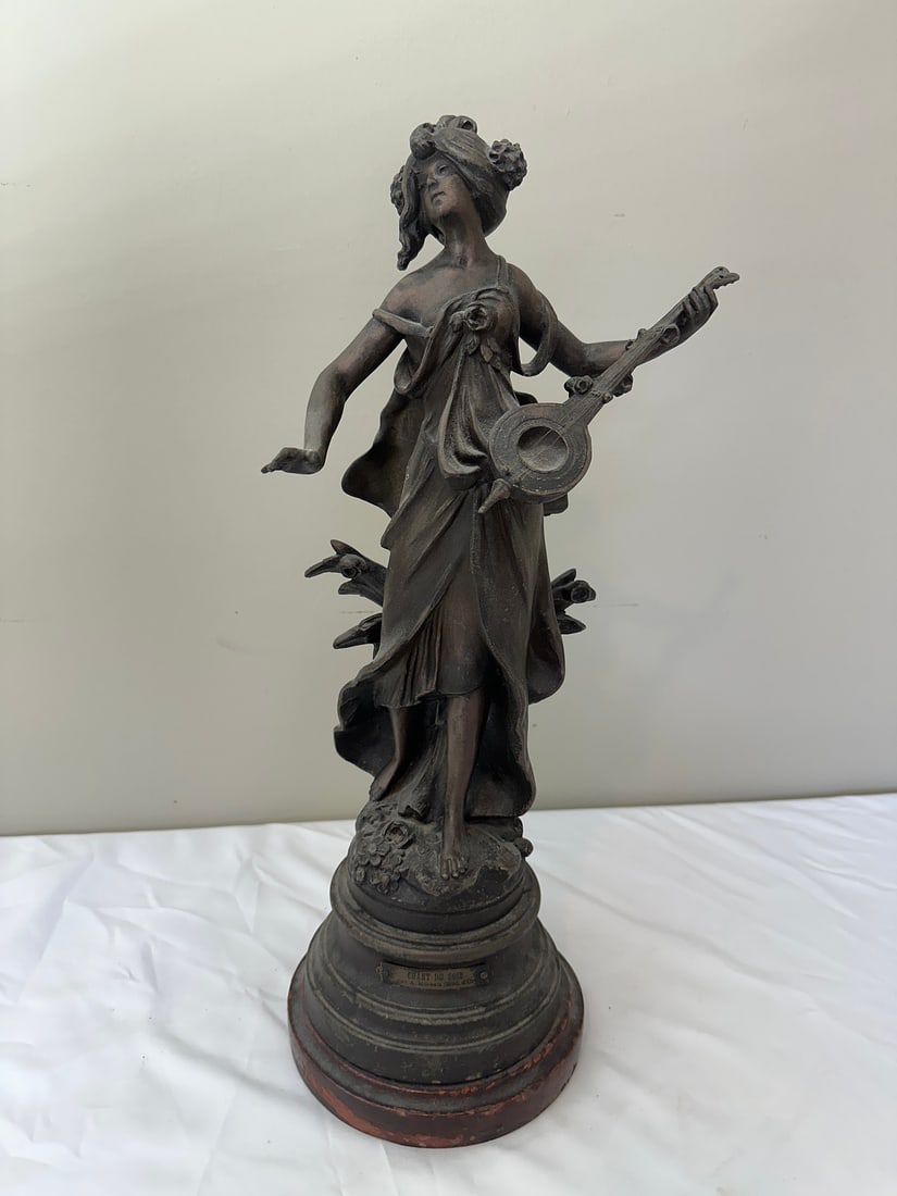 Antique Bronze Lady with Guitar Sculpture (1 of 4)