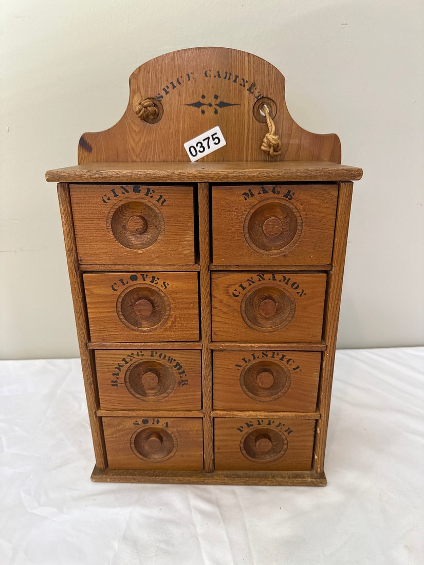 Vintage Wooden Spice Cabinet with 8 Drawers: Charming vintage wooden spice cabinet featuring 8 labeled drawers for organizing spices. Perfect for adding a rustic touch to your kitchen or for collectors of vintage kitchenware.Size: Size: 16.5&rdq