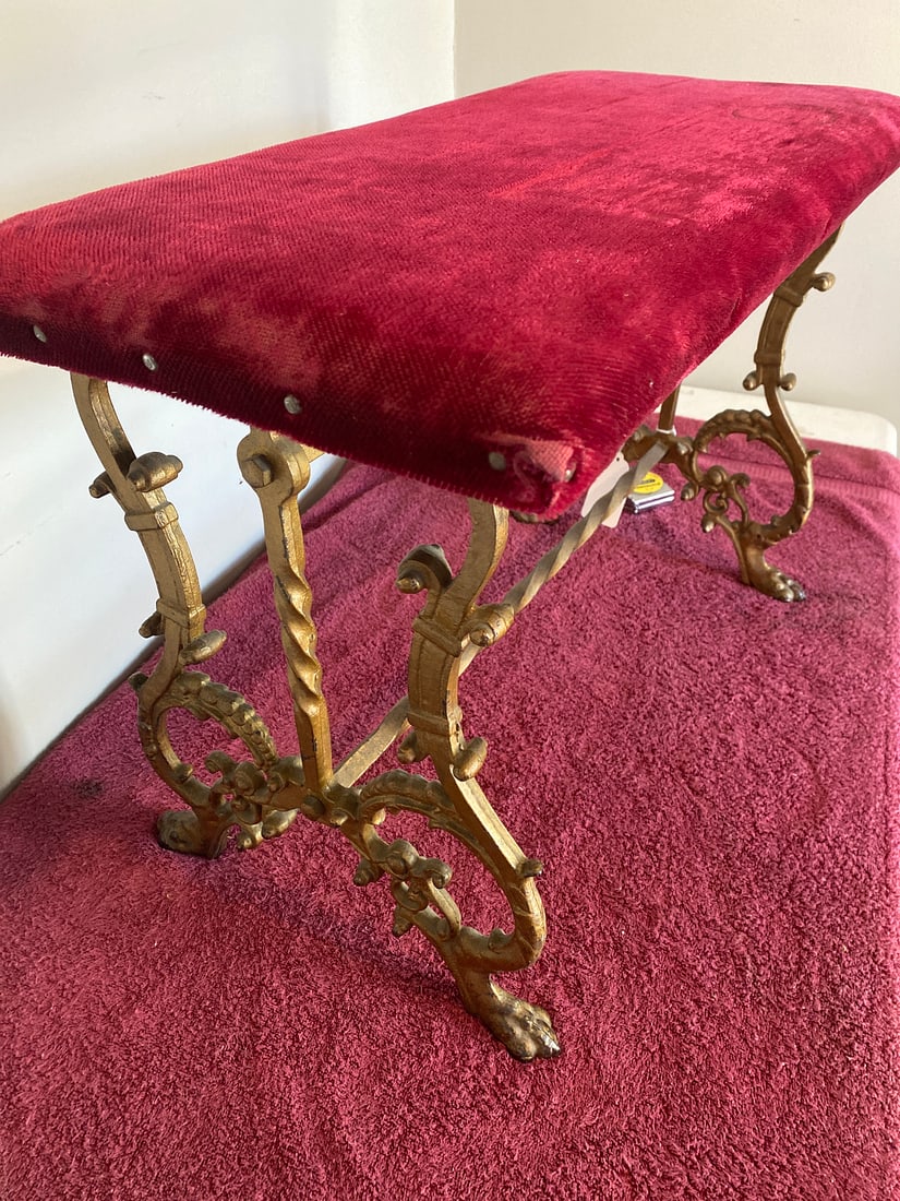 Vintage Velvet Bench with Metal Legs (1 of 3)