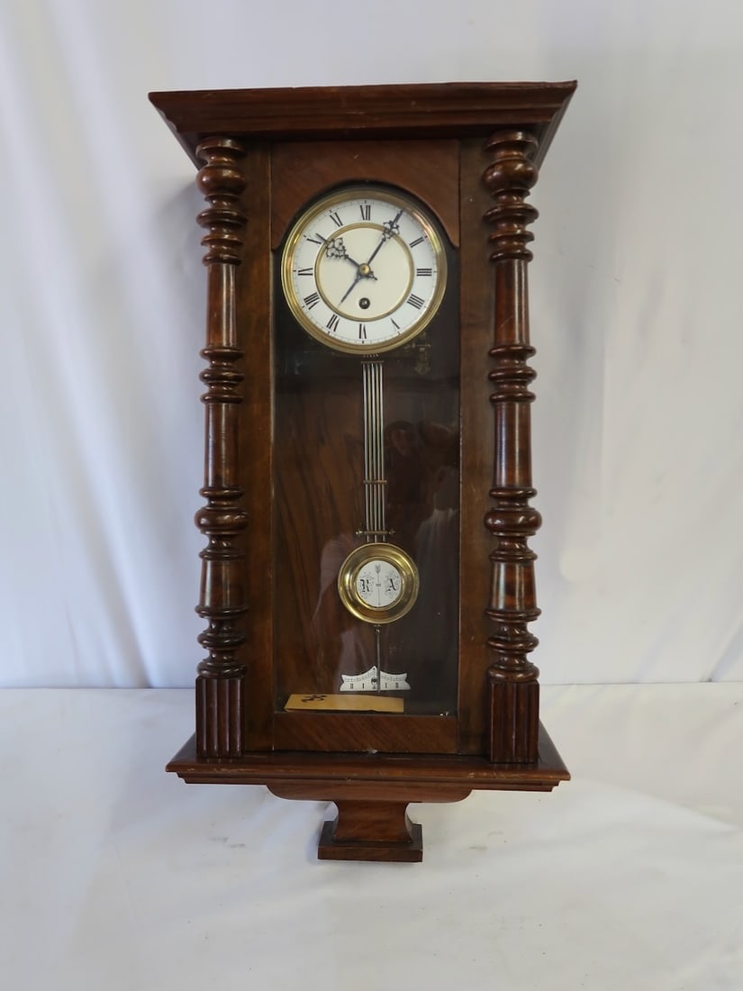 R. A. Antique Hanging Wall Clock (w/ Key & Pendulum) (1 of 2)