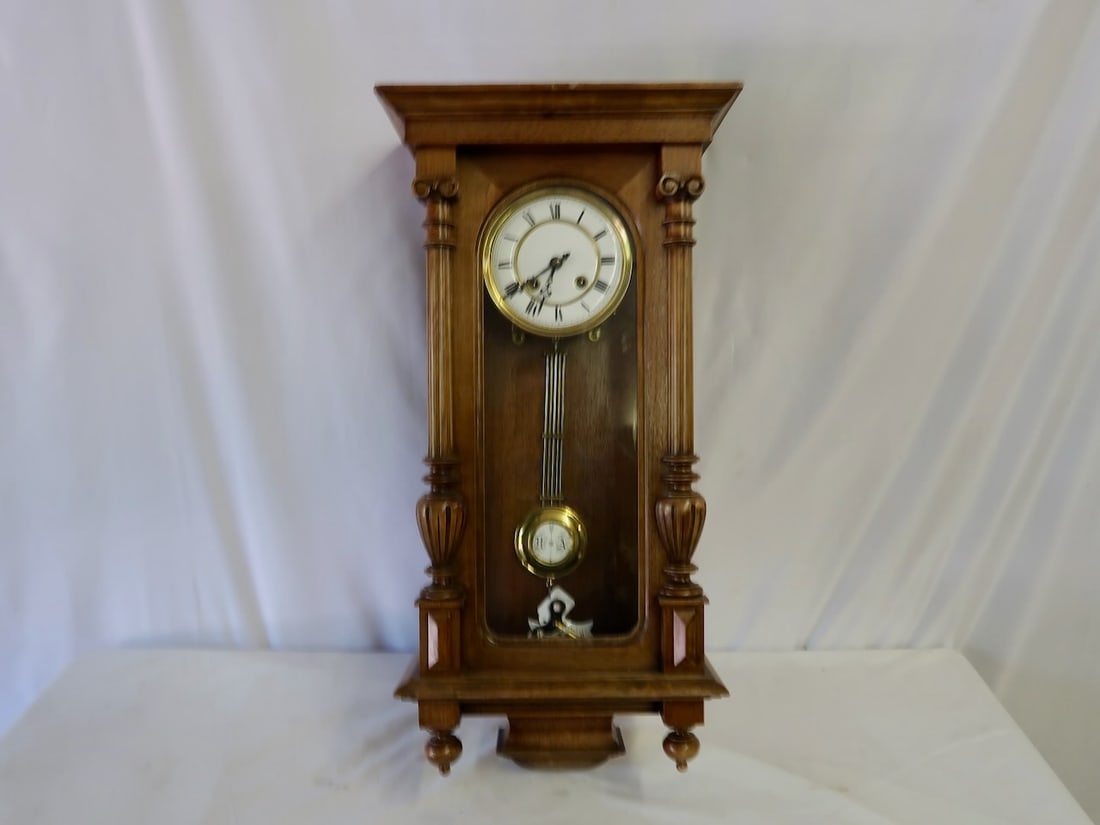 R. A. Antique Hanging Wall Clock (w/ Key & Pendulum) (1 of 4)