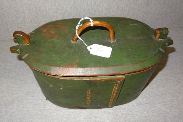 Green Tina Box: 12 1/2" X 8" Tall X 6 1/2" Wide- Great Original Paint
