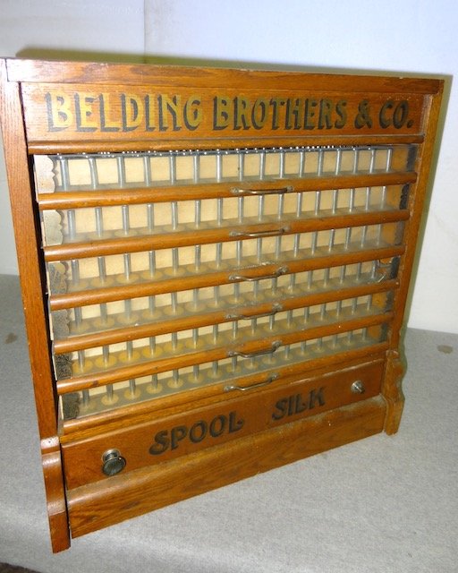 Belding 7 Drawer Oak Spool Cabinet: 22" High X 20" Wide X 17" Deep- One Knob Missing- Good Stencils