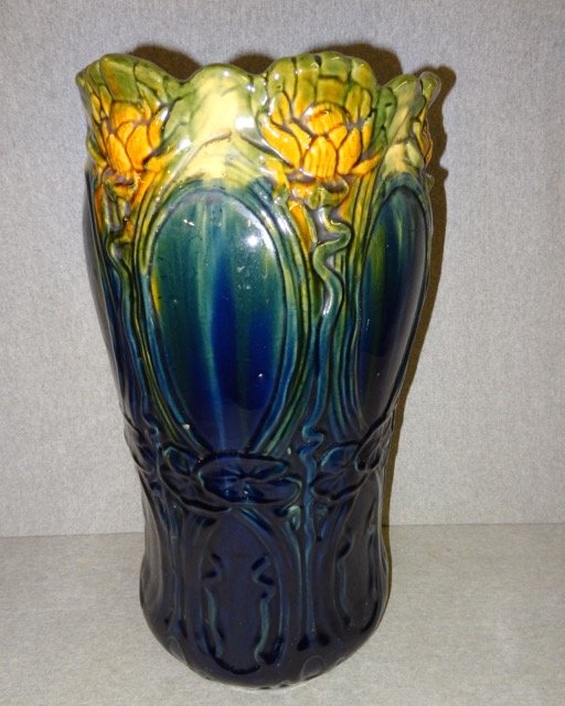 Pottery Umbrella Stand: Dark Blue Design- 21" Tall X 10" Rd
