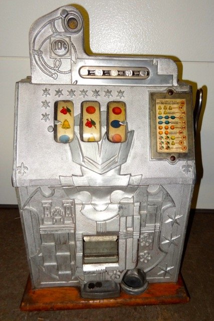 Mill's Blue Front 10 cent Slot Machine: 24" X 16" Tall- With Key