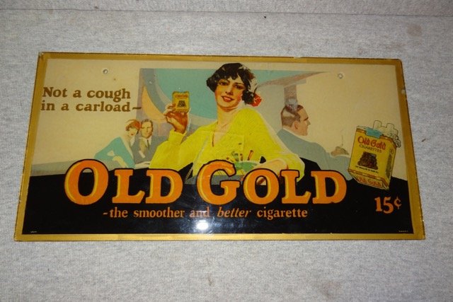 Cigarette Sign: Glass Old Gold- 15" X 7 1/2"
