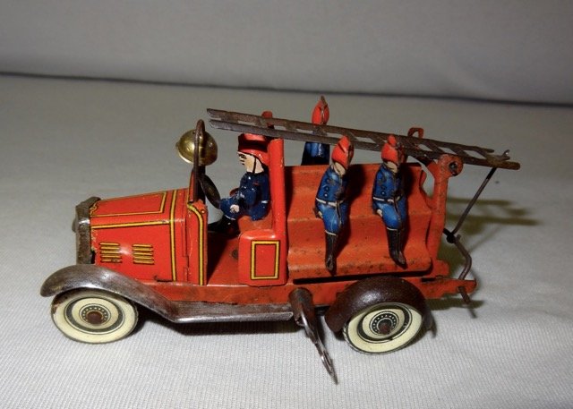 Early Tin German Fire Engine Truck w/Riders (1 of 3)