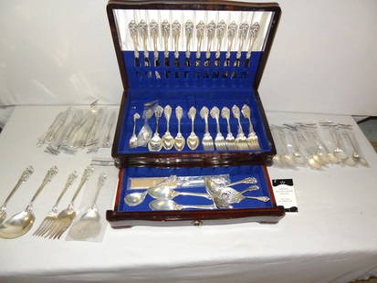 118 Pcs. Set of Grand Baroque Sterling Flatware: Consisting of 24 Forks 6 1/2"- 12 Forks 7 1/2"- 24 Spoons 6"-12 Soups- 12 Large Knives- 12 Small Knives- Plus 18 Large Serving Pcs- Including Carving Set