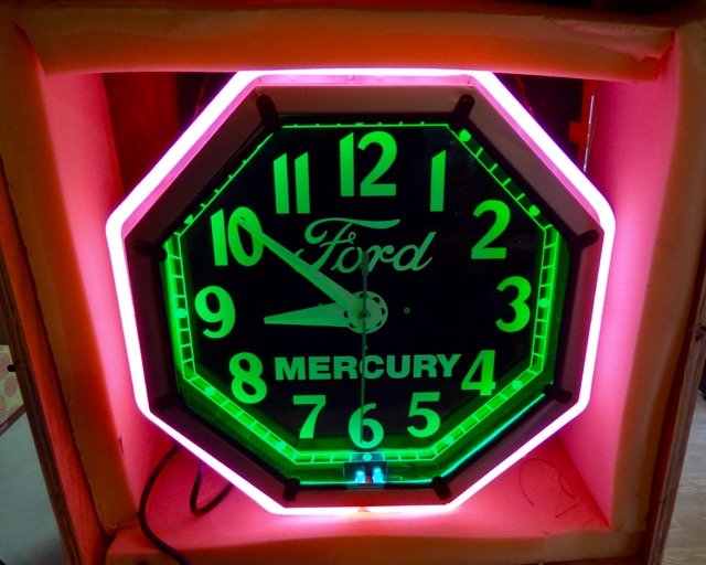 Ford Mercury Double Neon Advertising Clock (1 of 5)