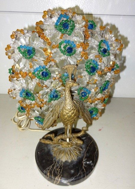 French Bronze & Marble 1920's Peacock Lamp (1 of 3)