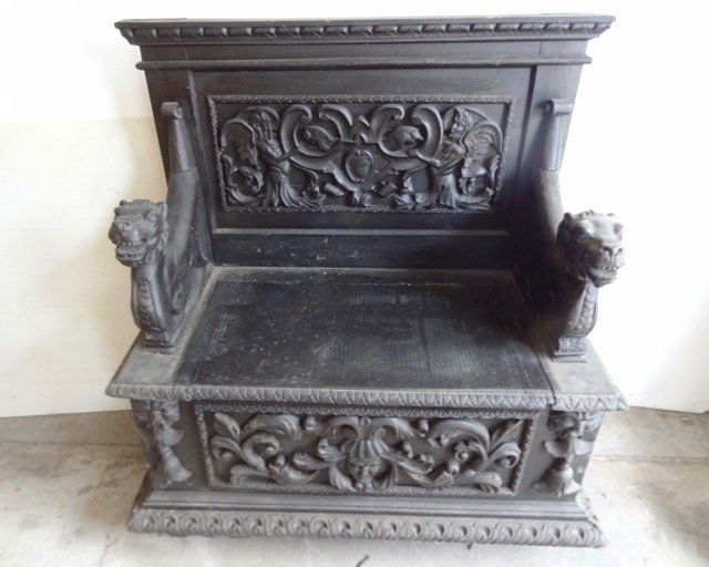 Carved Pine Bench (1 of 2)