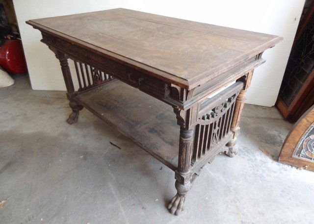 Ornate Carved Oak Library Table (1 of 2)