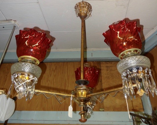 Victorian 3 Light Kerosene Hanging Ceiling Fixture (1 of 3)