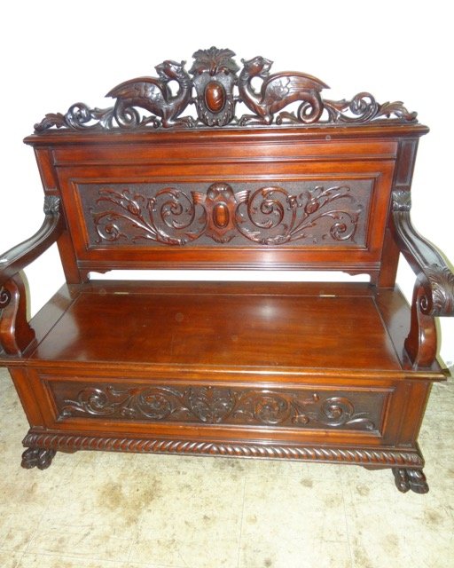 Carved Paine Furn. Griffin Bench (1 of 4)