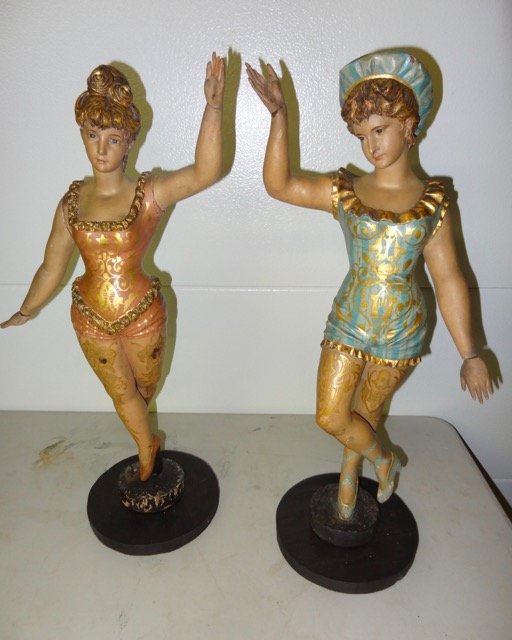 2 Early Handcarved Wood Polycrome Bella Dancers (1 of 7)