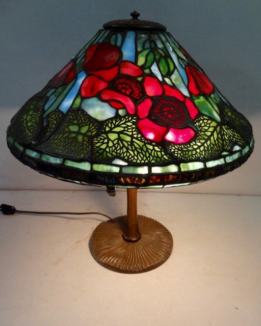 Signed Tiffany Studios, New York Leaded Lamp: 18" Tall X 16" Shade-50 Year Old Replica