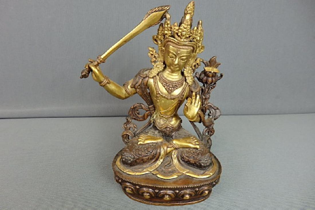 Manjushri Small Gold Gilt Bronze Statue (1 of 4)