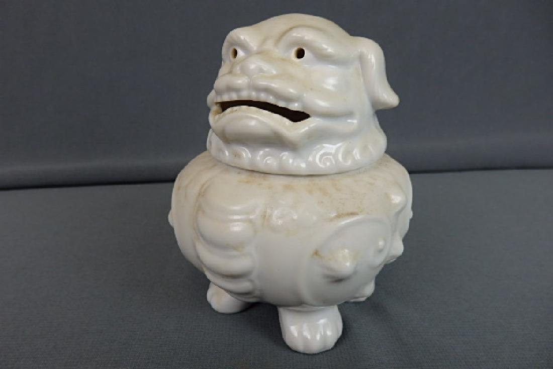 Japanese Incense Burner Foo Dog: Was used. Two piece. No damage on it 4 inches in height, 3.5 inches wide and 4 inches deep.