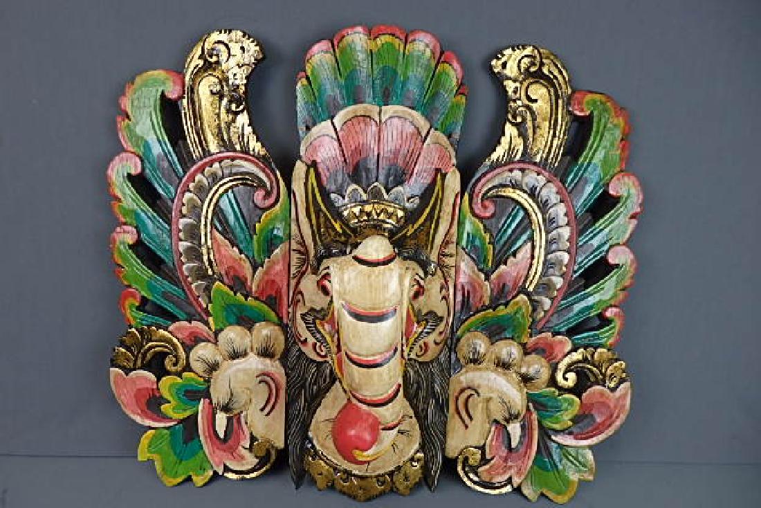 Ganesha Hindu Wooden Carved Mask 3 Piece (1 of 5)