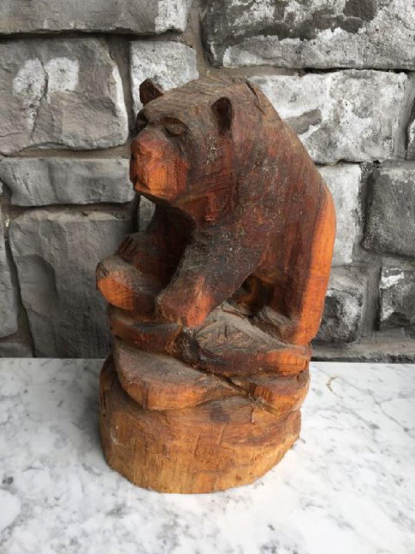 Dennis Beach Chain Saw Carving: Chain saw carved wood champion Bear sculpture, 15.5" tall x 9.25"long x 7.5" wide, Initialed Dennis Beach (local Berwick Pa. artist)is World Champ. Dennis Beach just won gold in Germany with Elk under
