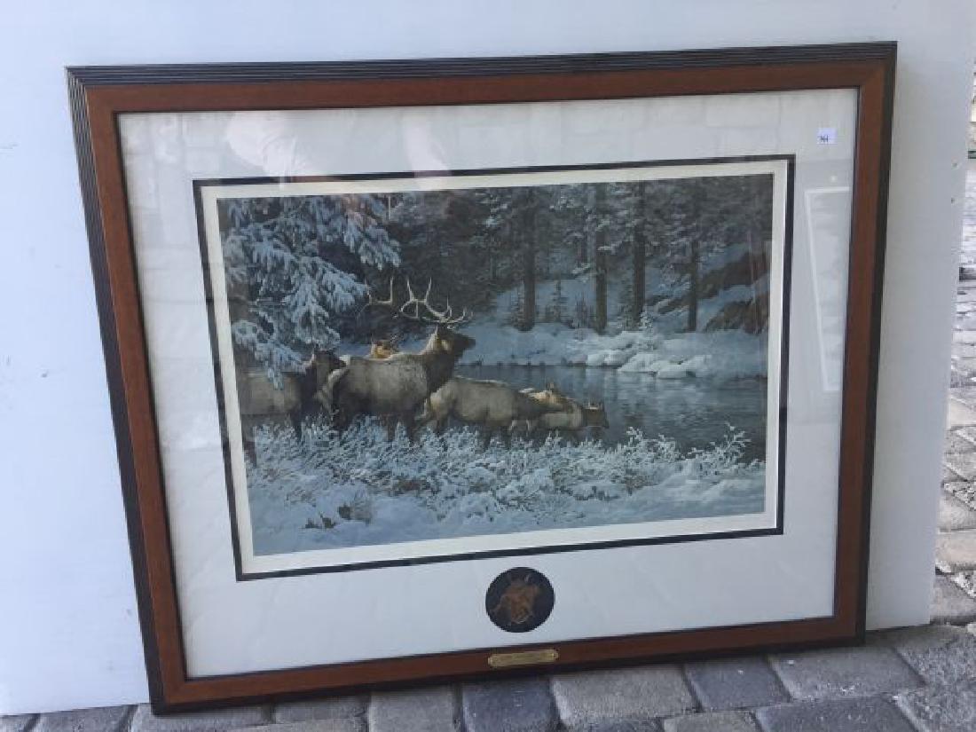 Print of Elk Titled â€œSnowy Crossing" by Weirs: Titled â€œSnowy Crossing" by Persis Clayton Weirs 796/850, 30" x 36" includes frame
