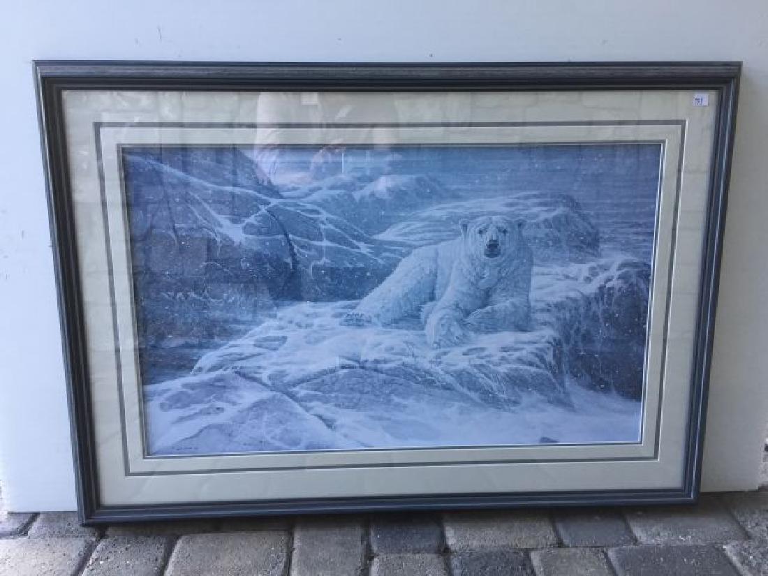 Print of Polar Bear: 27" x 38" includes frame, Polar Bear Print signed by Mark Strutt, 1993