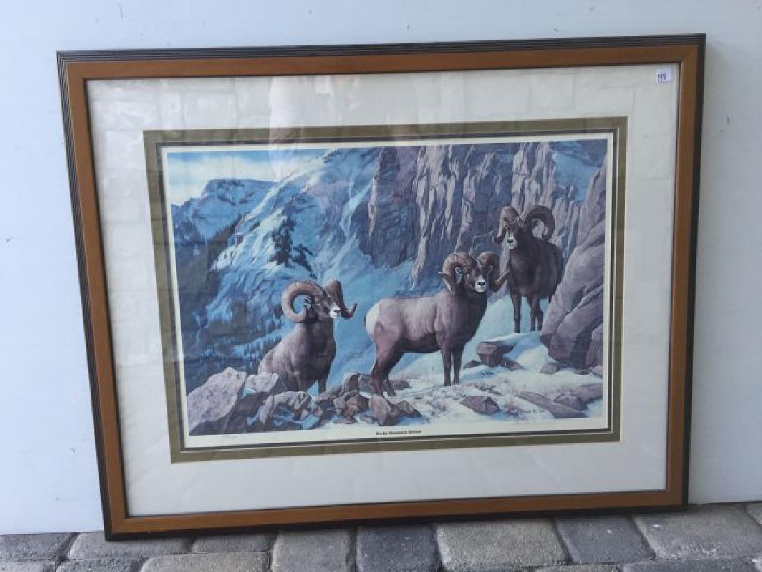 Print of Big Horn Sheep: 27" x 33" includes frame, titled â€œ Rocky Mountain Retreat", signed by Brent R. Todd, 440/750