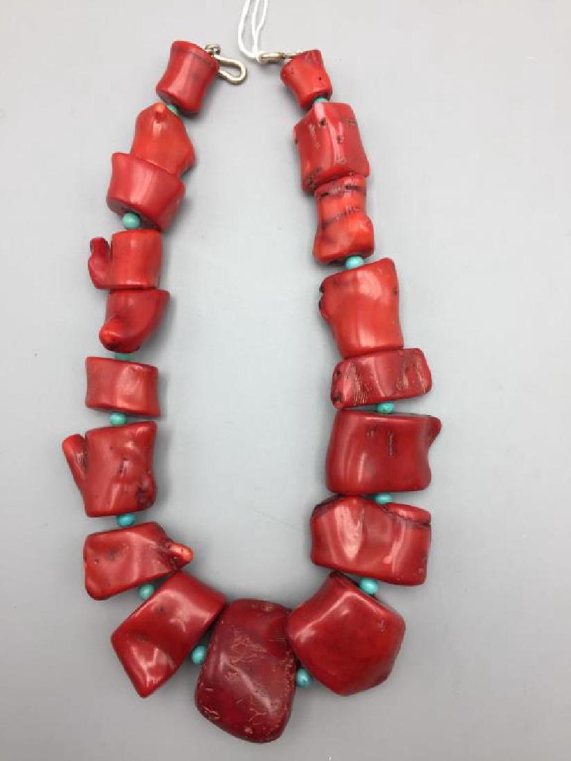 Chunky red coral and turquoise necklace (1 of 3)