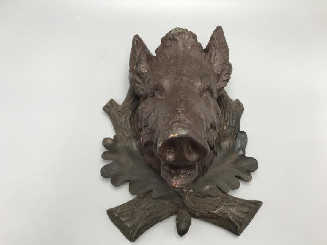 German Black Forest wooden wild boars head (1 of 3)